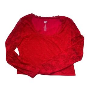 Madden NYC Lace Red Crop Top Long Sheer Sleeves‎ 2XL